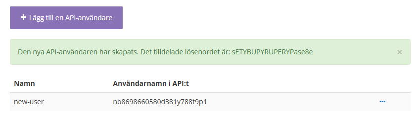 Example of generating an user and receiving the API key